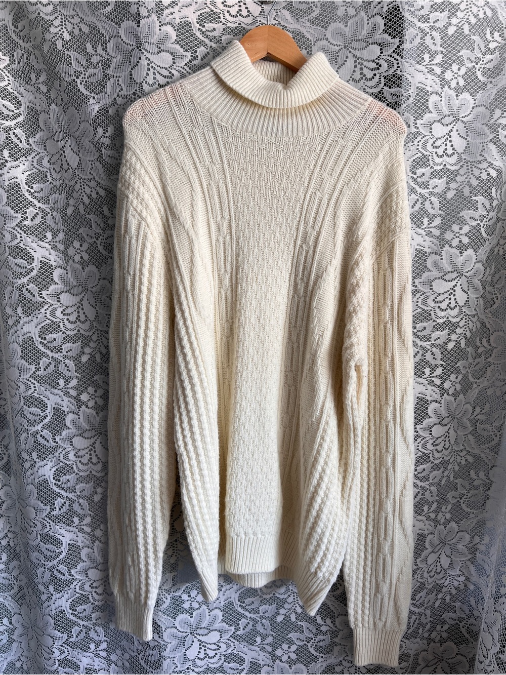 Vintage Cream Cable Knit Turtleneck Sweater